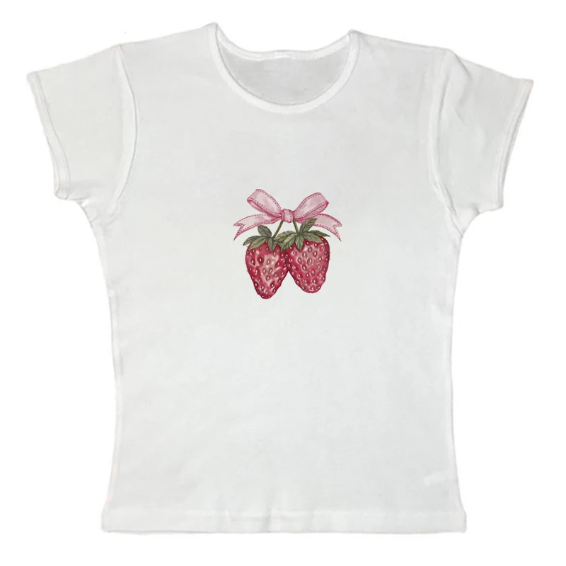 Y2k Cropped Top Harajuku Aesthetics Strawberry Print Street Clothing Sexy Gothic Summer Hip Hop Pattern T-shirt Punk EMO Girl