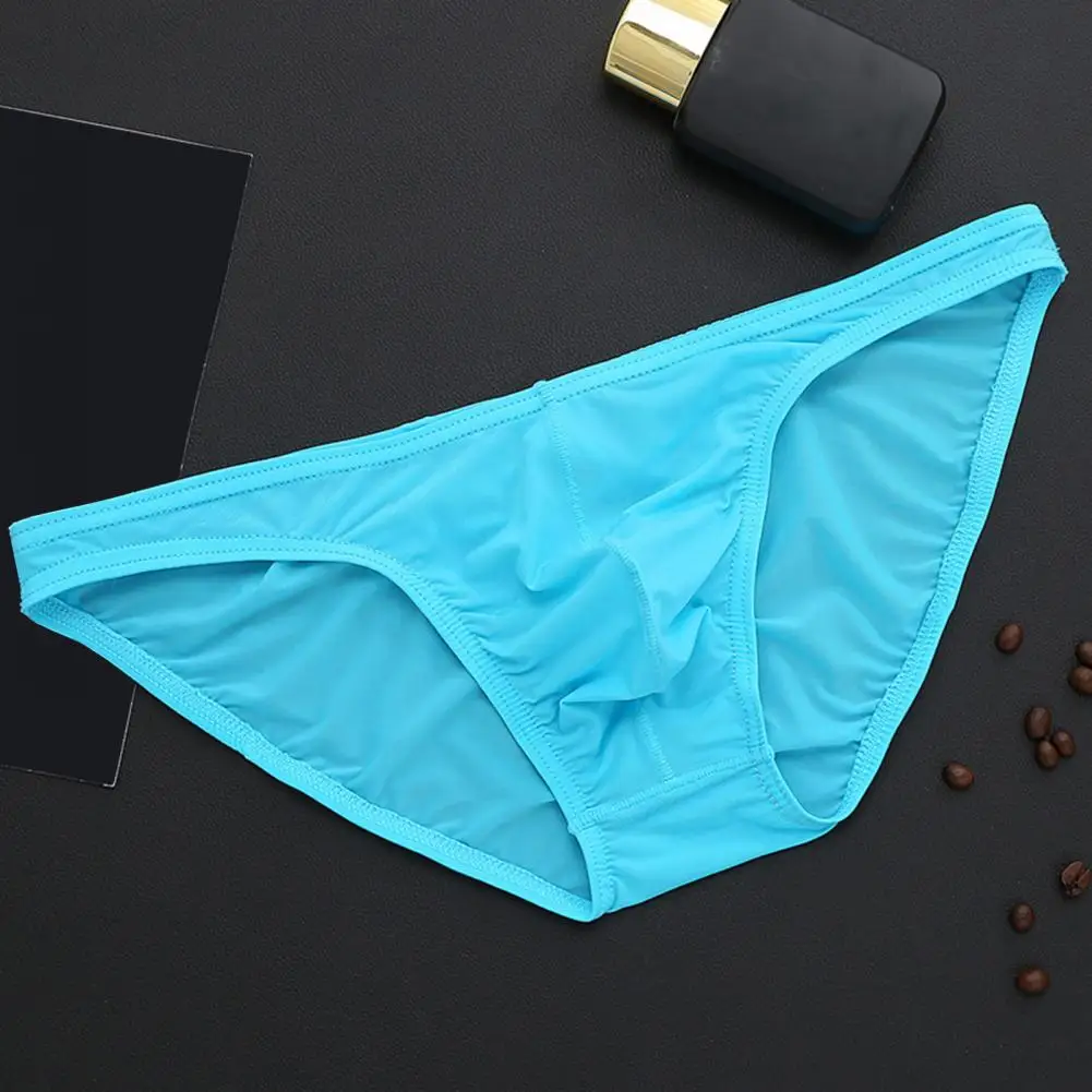 Comfortable Low-waisted Briefs Men's Ultra-thin Low-waist Briefs with Independent Bag Ice Silk Solid Color for Breathable