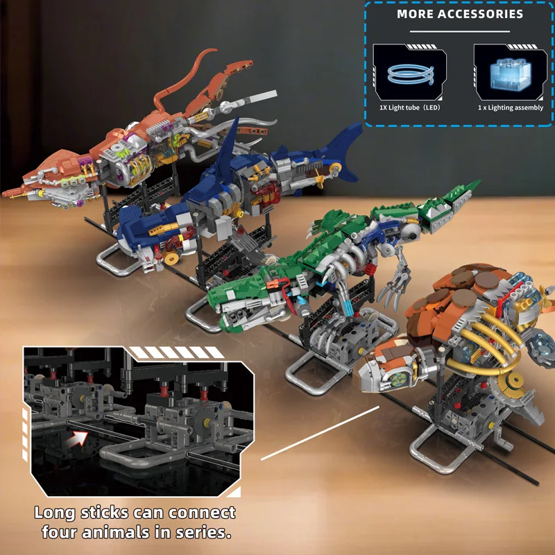 

Mechanical Animal MOC Building Block Squid/Double-humped Shark/Crocodile/Sea Turtle Model Movable Educational Toys Bricks Gifts