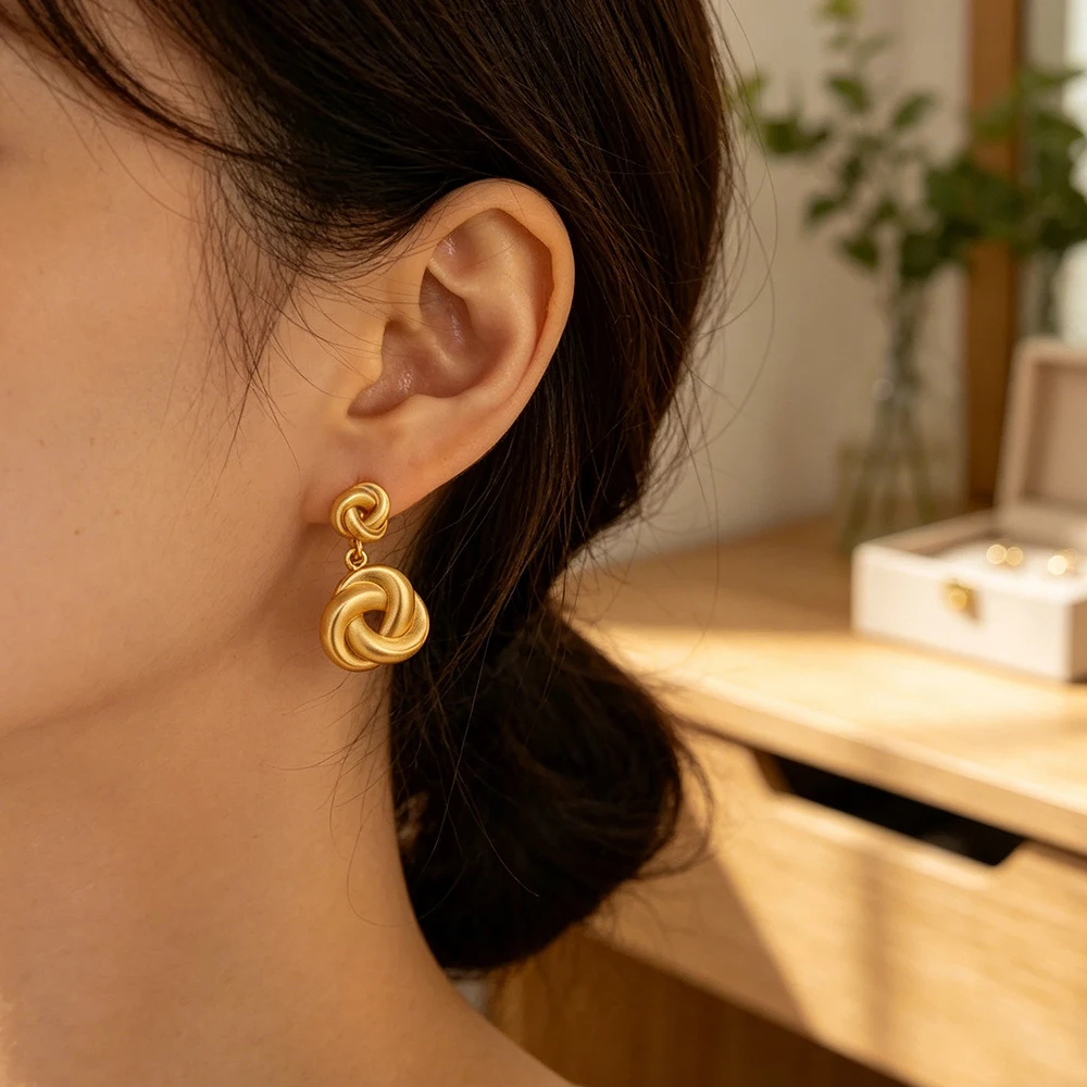 Damen-Mode-Ohrringe aus Edelstahl mit klobigem Knoten, Vintage, schlicht, mehrlagig, runde Tropfenform, Punk-Schmuck, Geschenk