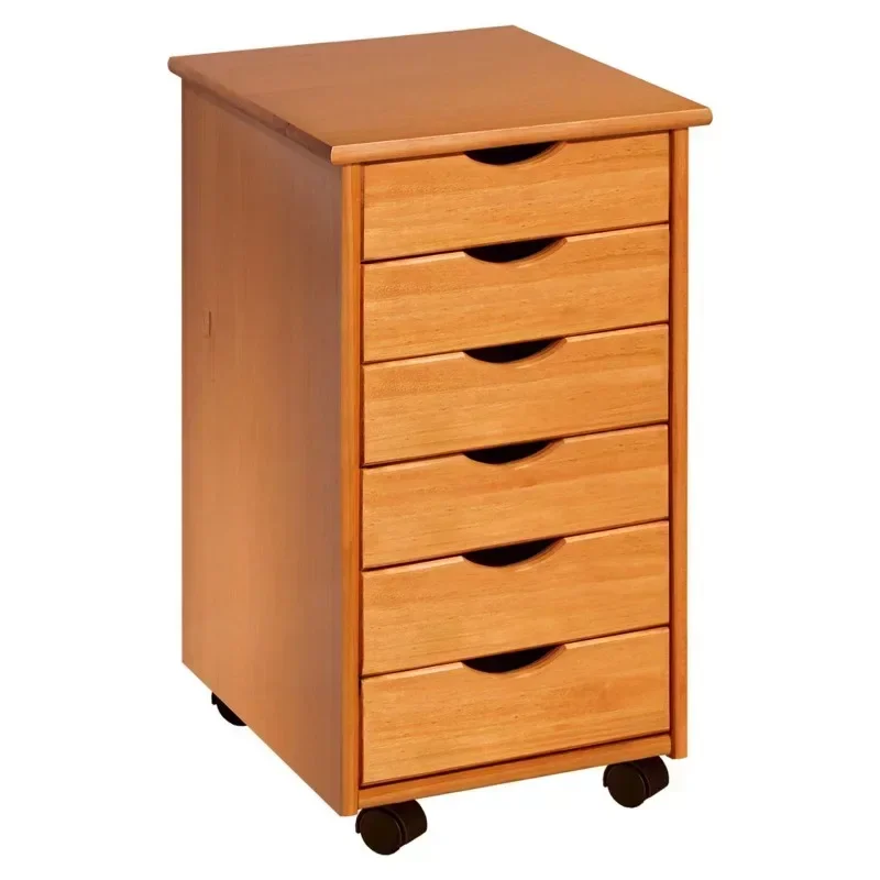 Adeptus Original Roll Cart, Solid Wood, 6 Drawer Roll Cart, Med Pine, Filing Cabinet  Office Cabinet