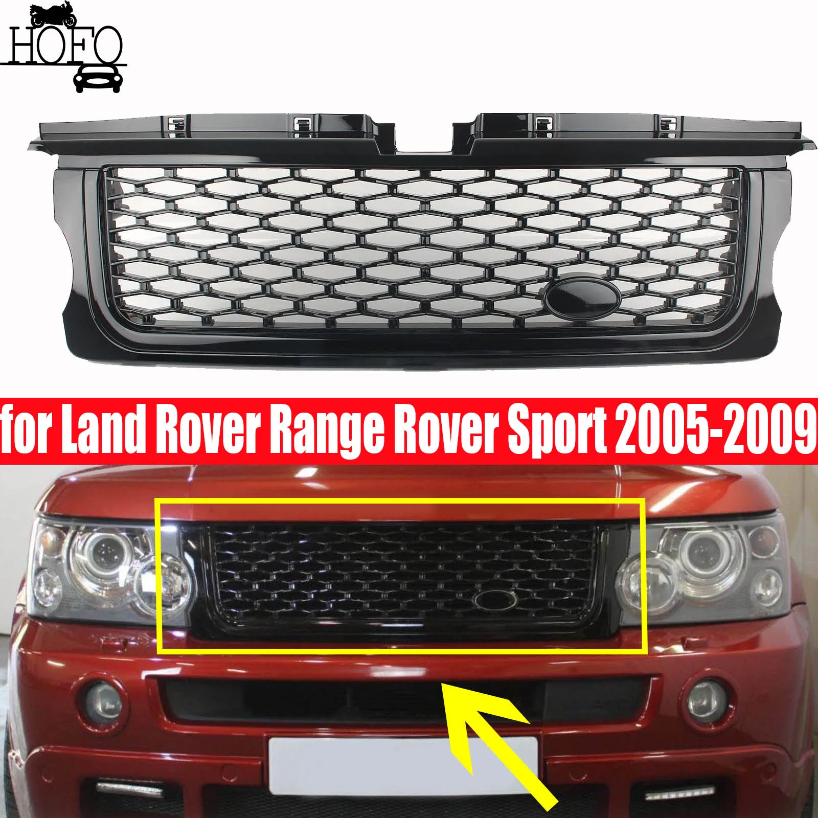 for Land Rover Range Rover Sport 2005-2009 Car Upper Front Bumper Grille Grill Black Emblem