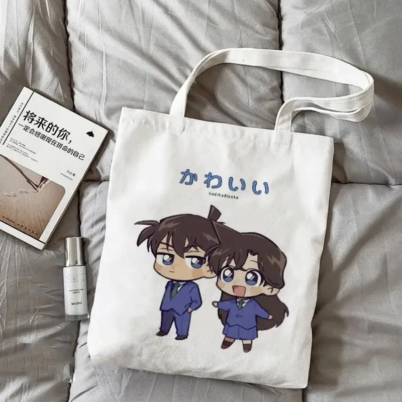 Bolsos de lona de Detective Conan para hombre y mujer, bolso de hombro ecológico de Anime Kudou Shinichi, bolso de compras de gran capacidad, regalos