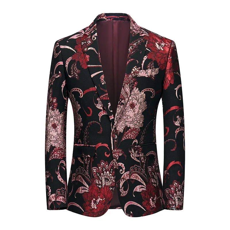 Autumn New Pink Embroidered Suit Jacket Men's Wedding Party Dress Coat Fashionable Slim Male Blazers Big Size M-5XL 6XL