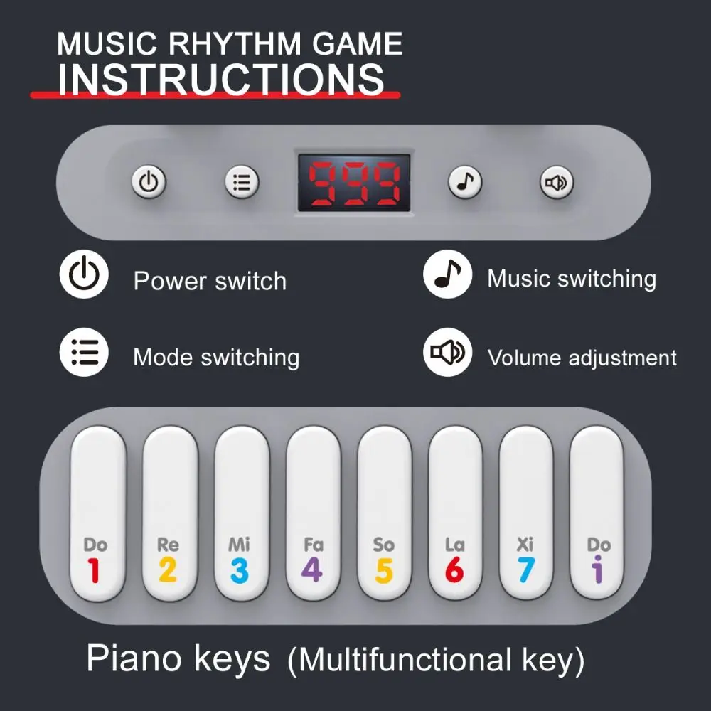 Consola de juegos de música maestro de ritmo, 7 modos, sonido para aliviar el estrés, Mini teclado electrónico Montessori, juguete, estilo de batería