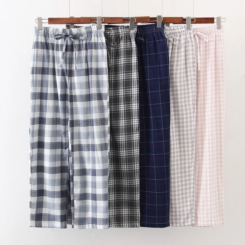 

Spring Autumn Women 100% Cotton Sleep Bottoms Female Night Trousers Ladies Casual Plaid Pajama Pants Plus Size Home Pants