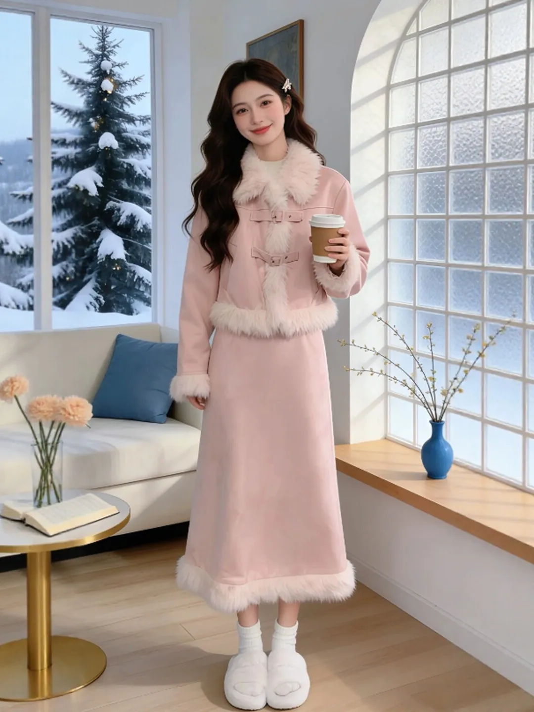 

Комплект из жакета и юбки Ele ort: Нежный зимний модный женский костюм-двойка из комфортного хлопка с застежкой на пуговицах