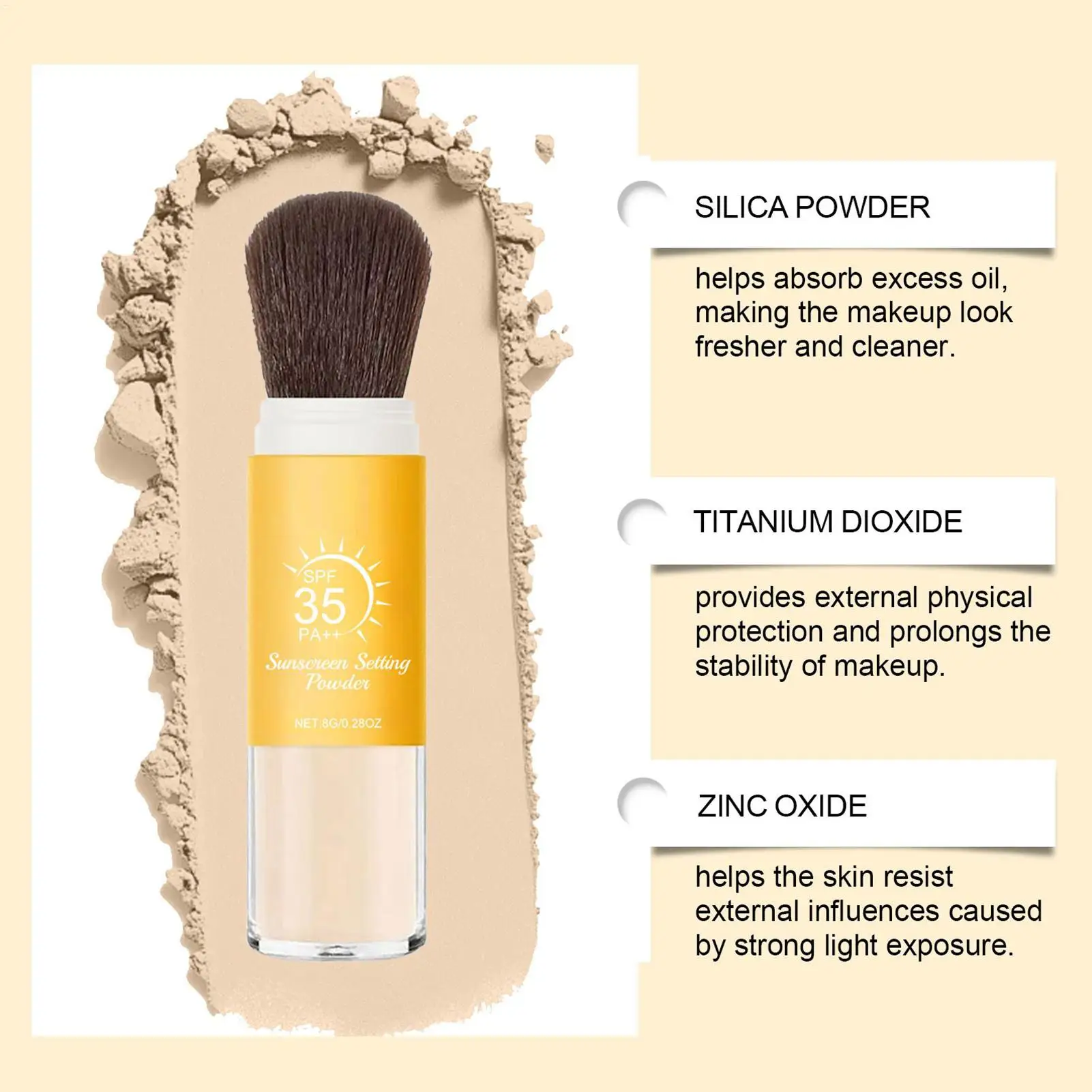 1pc 新日焼け止めルースパウダー SPF50 目に見えない毛穴オイルコントロール防水長期的な軽量メイクアップセッティングパウダー