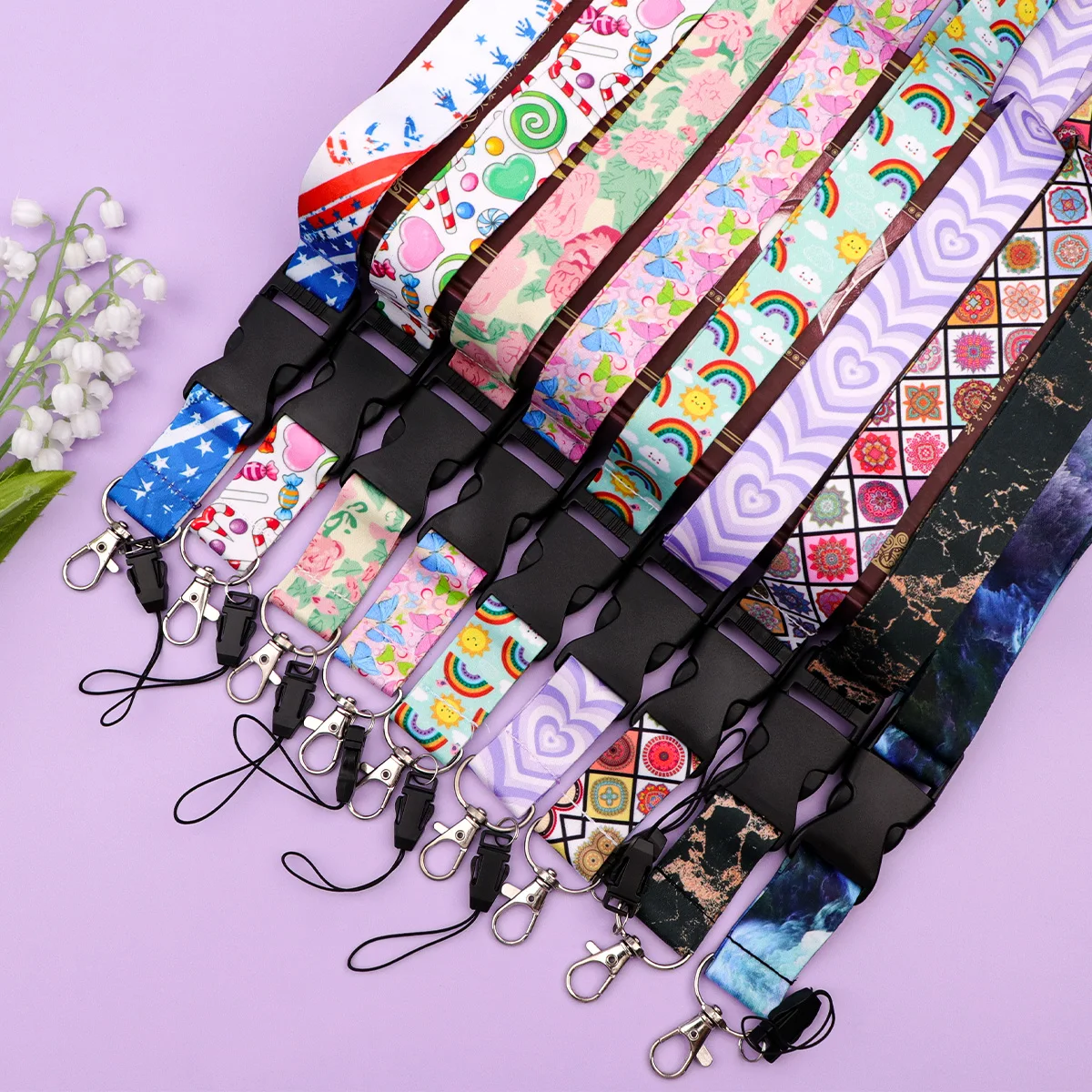 

5pcs Mixed Simple Style Buckle Lanyards For Key Neck Strap Gym Keychain Cell Phone Key Holder Hanging Rope Keyrings Accessories