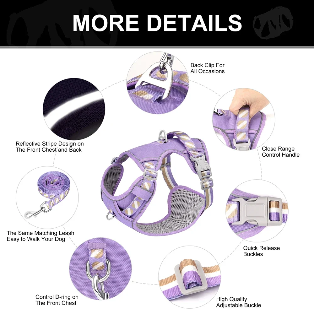 Reflective Dog Harness Leash Set No Pull Nylon Dogs Vest Harnesses With Control Handle Pet Lead for Medium Large Dogs Adjustable