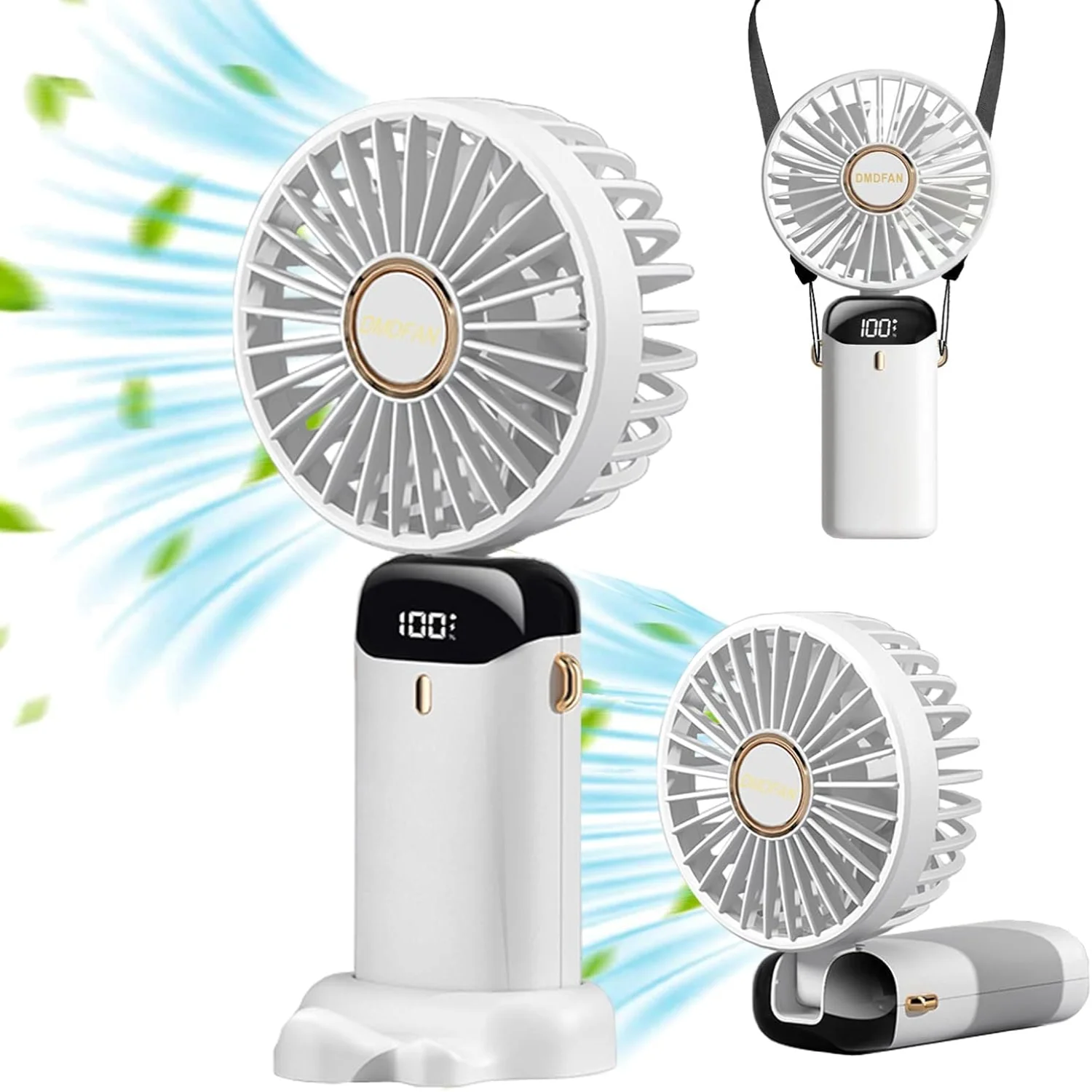 Portable   Fan USB Rechargeable Hand-Held Hanging Freestanding Small Fans with 5-Speed/Modes and Power Display ,14-22 Hours Runt