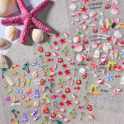 5D Embossed  Sea Shell Nail Sticker Ocean Beach Theme Summer Starfish Nail Slider Self-Adhesive Decal Nail Art Decoration