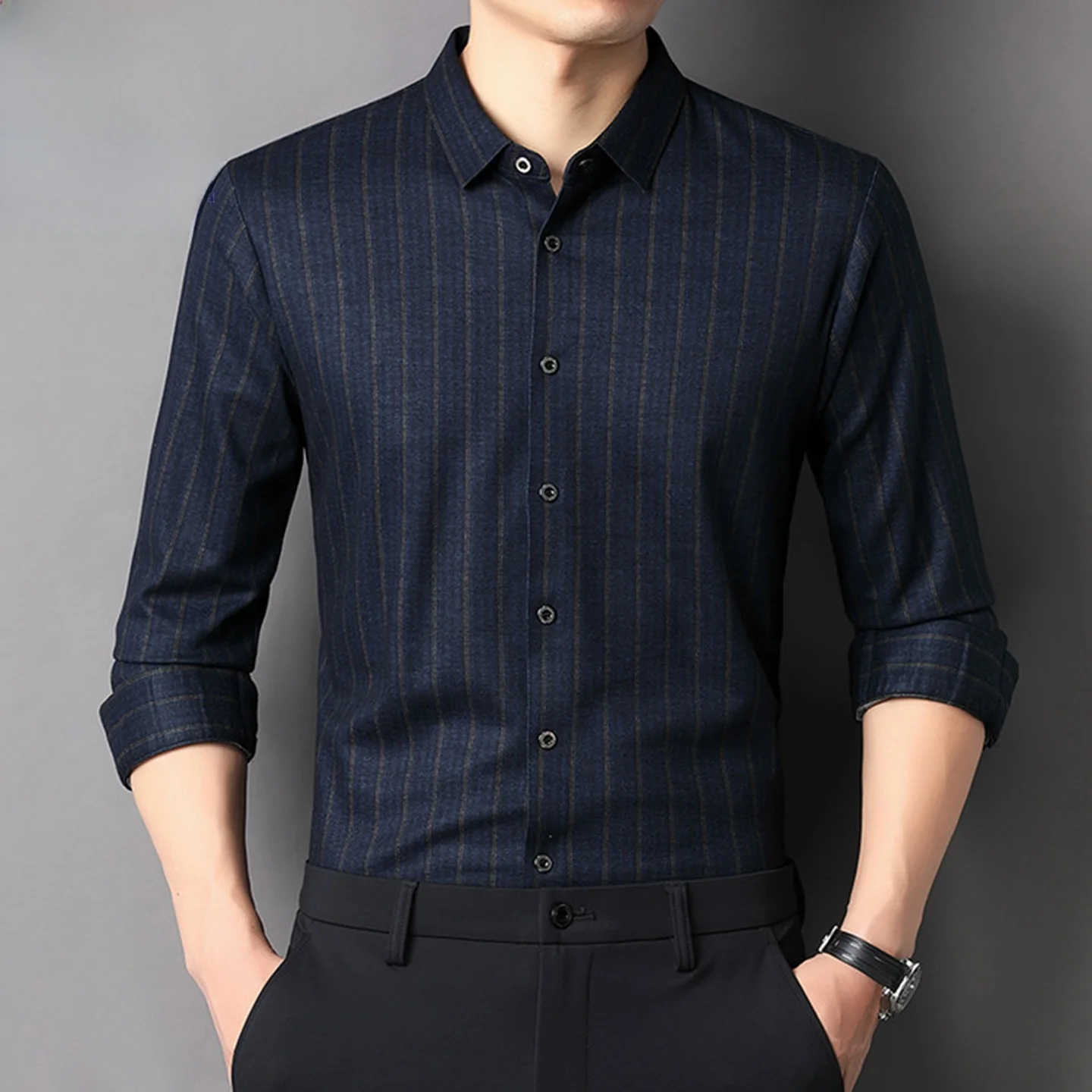 

Luxury Paul Long Sleeve Casual Shirt Men's Spring 2025 Striped Business Casual Polyester Fiber 95% Spandex 5% Loose Fit Butto...