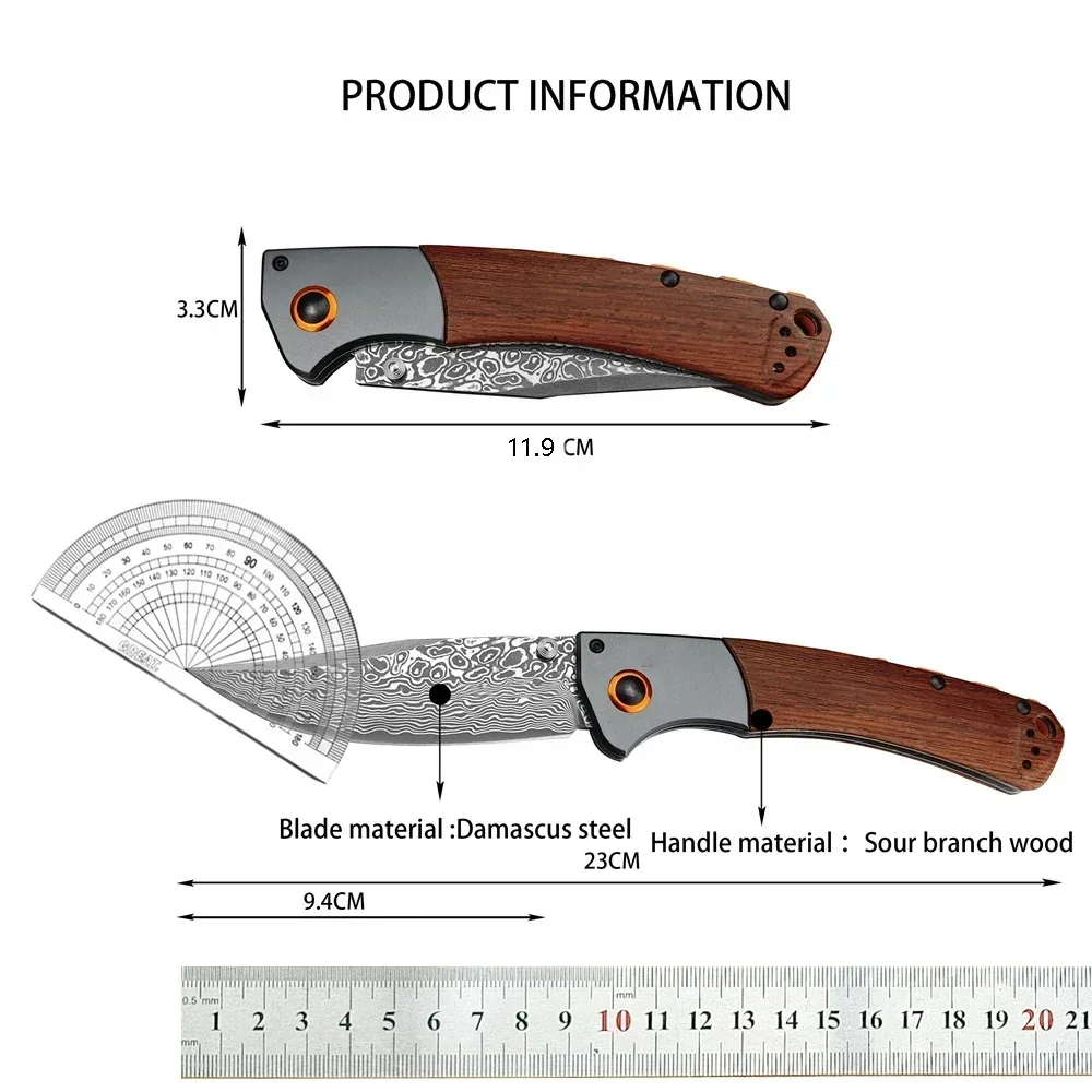 BM 15080 Folding Knife Damascus Blade Sourwood / G10 Handle Hunting Knife Military Tactical Tools Outdoor Camping Survival Knife