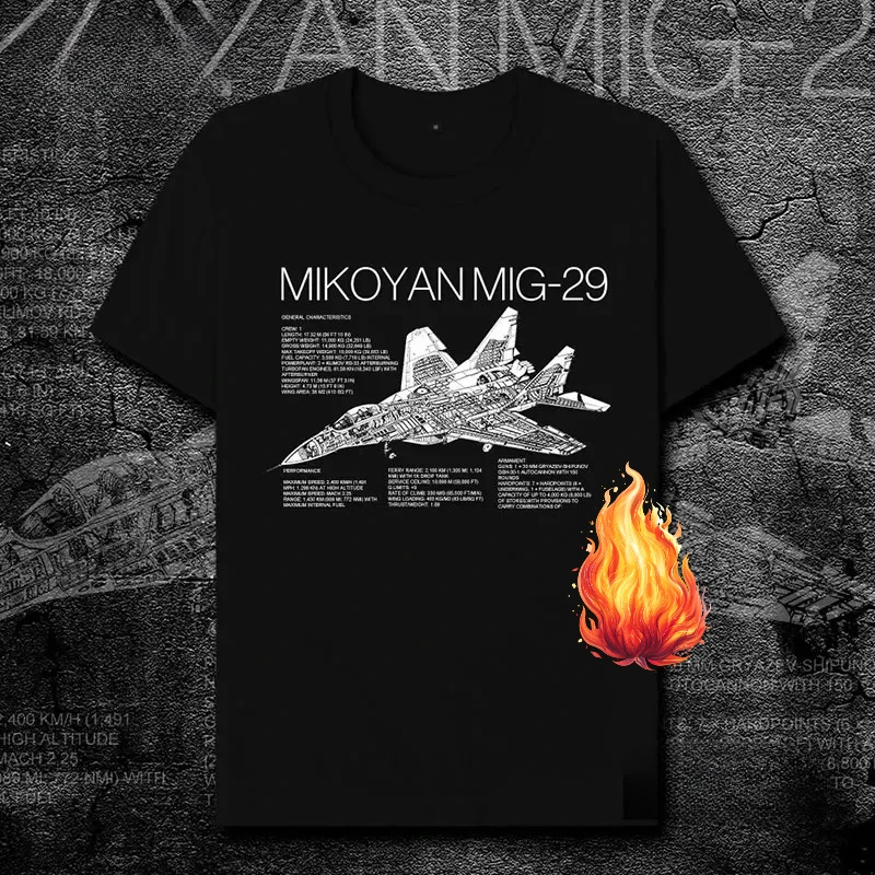 Russian Mikoyan MiG-29 Fighter Blueprint Printed T-Shirt 100% Cotton O-Neck Short Sleeve Summer Casual Mens T-shirt Streetwear