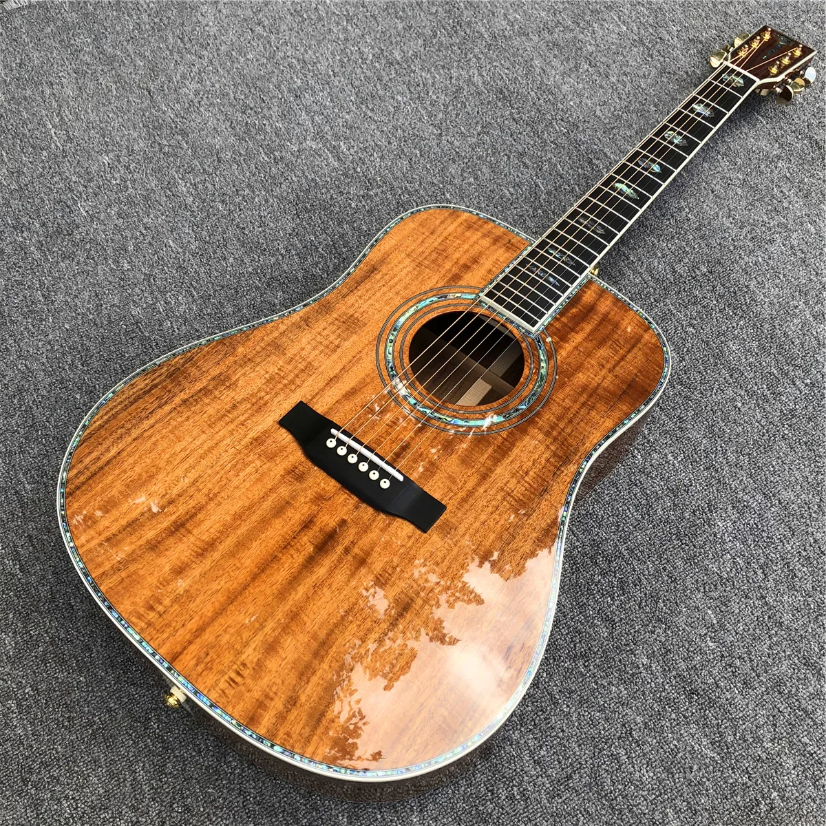 

All Koa Wood 41 Inches D Type Acoustic Guitar with Real Abalone Inlays Ebony Fingerboard