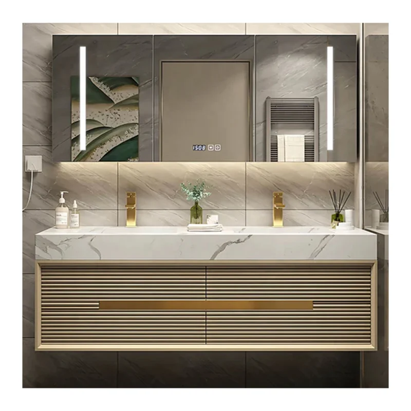 Cheap Price Durable Aluminium Vanities Cabinet Basin Bathroom Towel Cabinet With 2 Sink