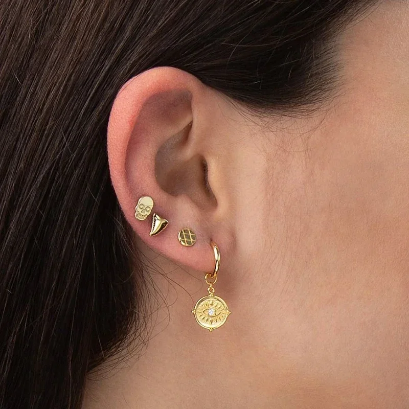 925 Sterling Silver Needle Square Round Zircon 18k Gold Plated Pendant Earrings For Women  Hoop Earrings Fashion Retro Jewelry