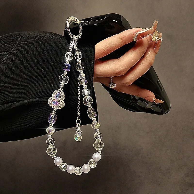 

Luxurious Rhinestone Gourd Crystal Mobile Phone Lanyard Fashion Short Beaded Hand Chain Pendant Anti-Loss Chain for Women