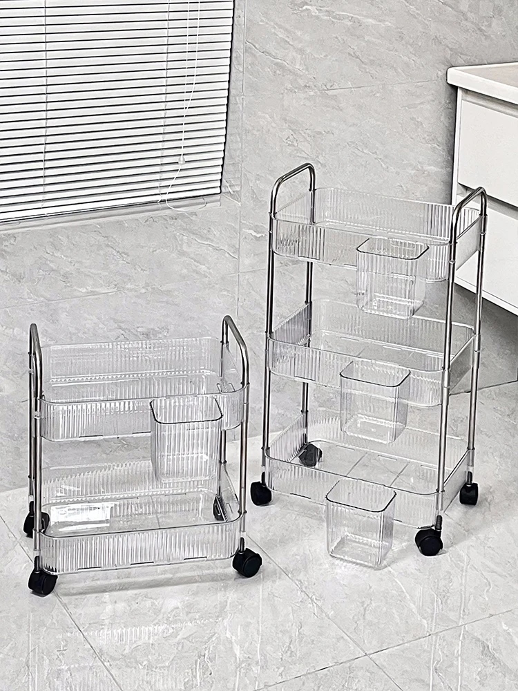 ZC Storage Rack Acrylic Snack Trolley Cosmetics Floor Dorm Bookshelf