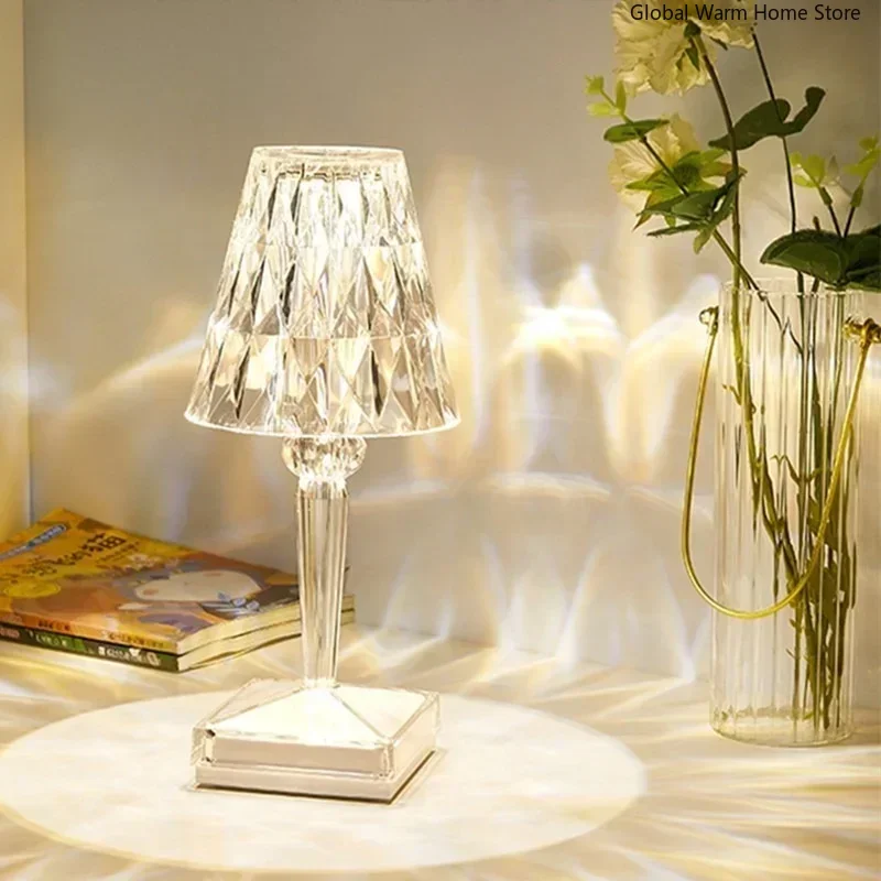

Diamond Crystal Table Lamp USB Acrylic Desk Decor Atmosphere Lamp LED Bedside Night Light For Bedroom/Living Room/Restaurant