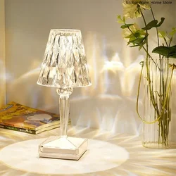 Lámpara de mesa de cristal de diamante, decoración de escritorio acrílica USB, lámpara de ambiente, luz LED de noche junto a la cama para dormitorio/sala de estar/restaurante