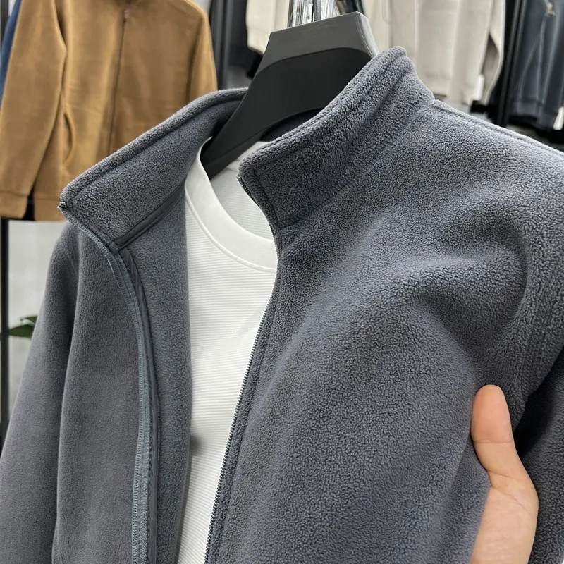 

Thiened Fce Stand Collar Sweatirt Men's Autumn Winter Warm Outerwear Casual Zipper Sle Regular Fit Youth Faion