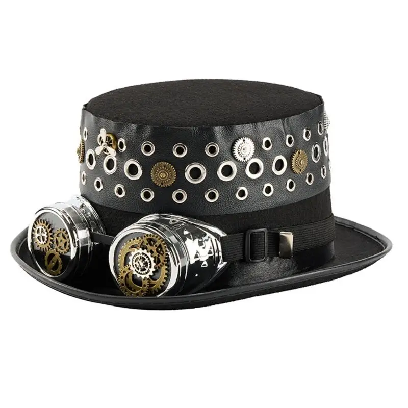 31BB Grommet Gear Gothic Top Hat for Coser Steampunk Goggles for Party Themed Event Halloween Accessory