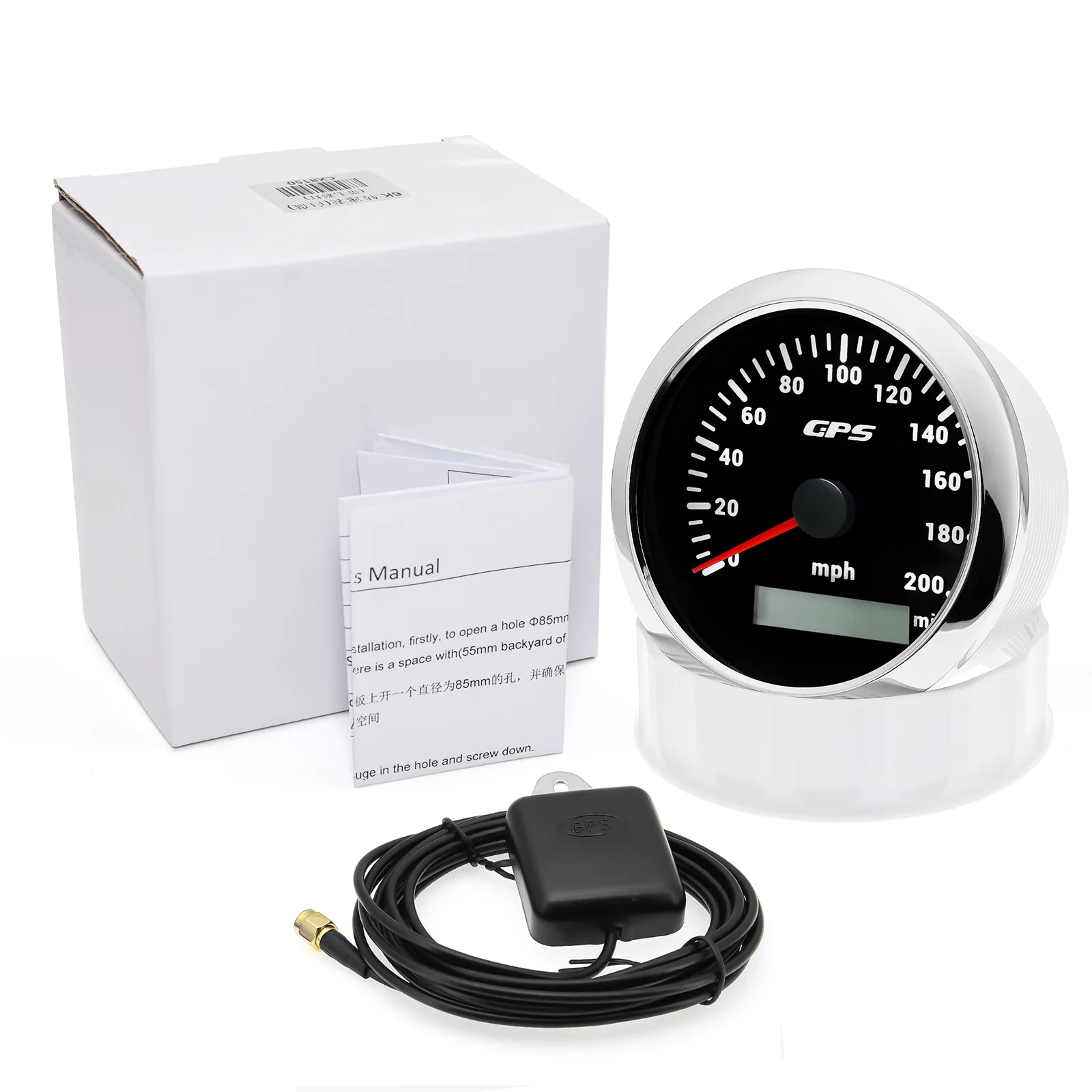 60 120 200 KMH MPH 85mm Marine GPS-Tachometer Bootsgeschwindigkeitsmesser mit GPS-Antenne Motorrad-Autoanzeige für Audi A3 A4 7-Farben-LED – Detail 27