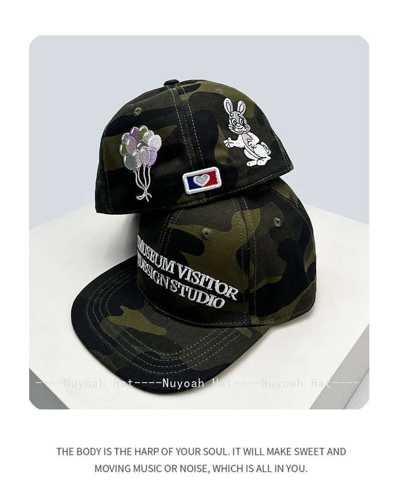 Neue Herren- und Damen-Baseballkappen mit Camouflage-, Stern-, Tier- und Buchstabenstickerei, Sonnenschutz, flacher Schirm, vielseitige Nischen-Schirmmützen, modisch – Detail 6