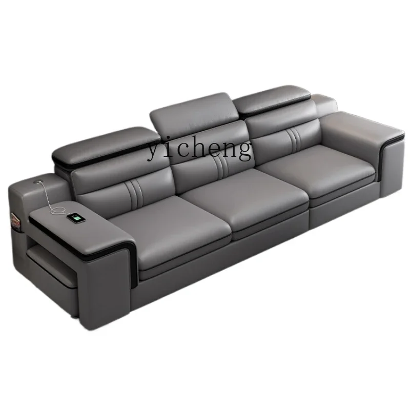

leather sofa first layer cowhide double three-person light luxury leather sofa combination