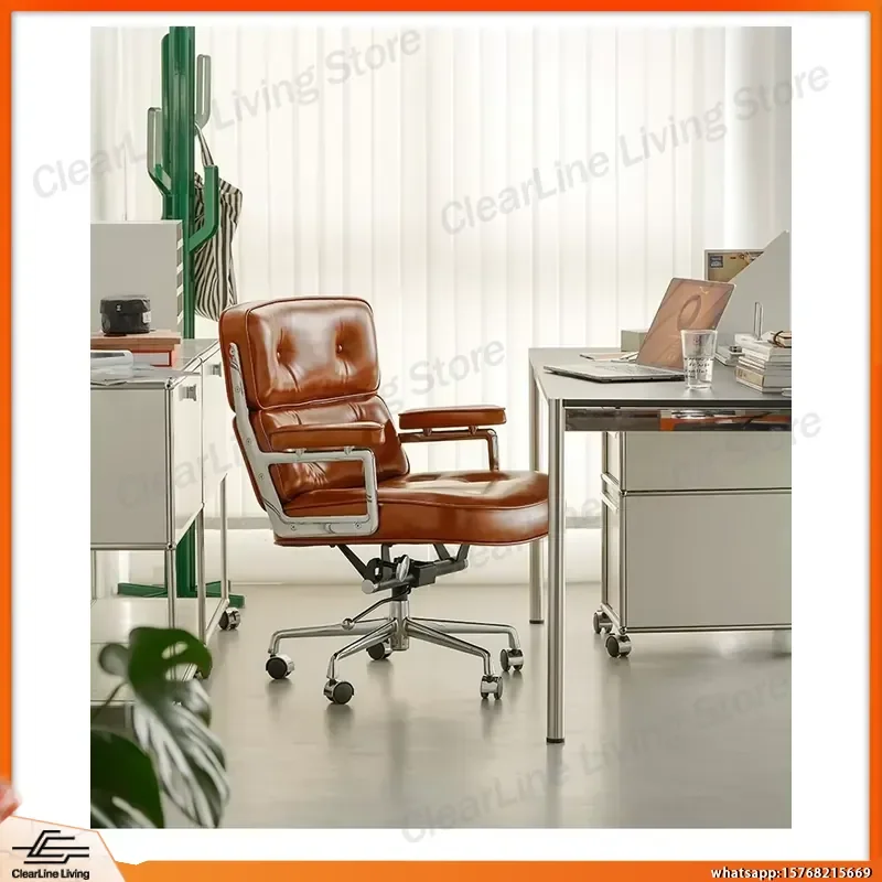 

Ergonomic Office Chair with Lumbar Support Adjustable Height Swivel Rolling Wheels Leatherette Fabric Aluminum Base for Home