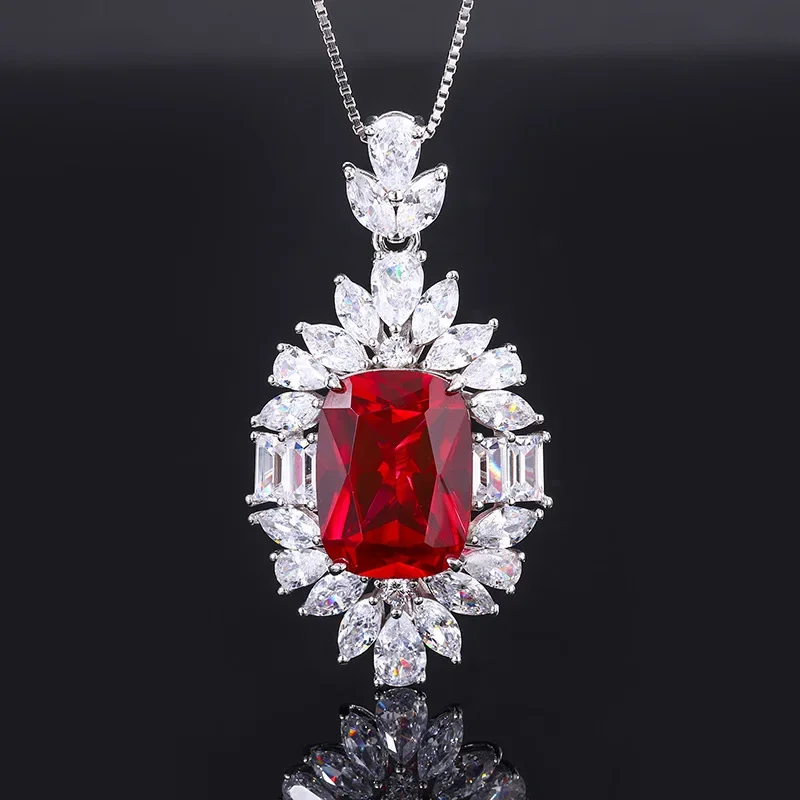 18K Gold Set with PT950 Platinum Pigeon Blood Ruby Pendant Ring Exquisite Set for Women 12*16