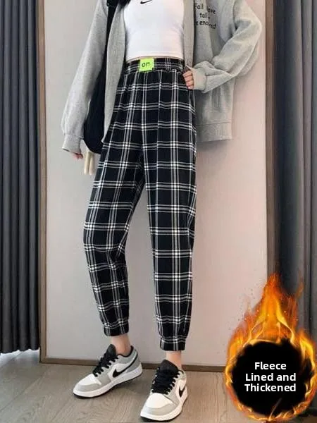 

Утепленные флисовые брюки в стиле Харадзюку для женщин, повседневные свободные брюки на весну, осень, зиму, новинка, с карманами, высокая талия