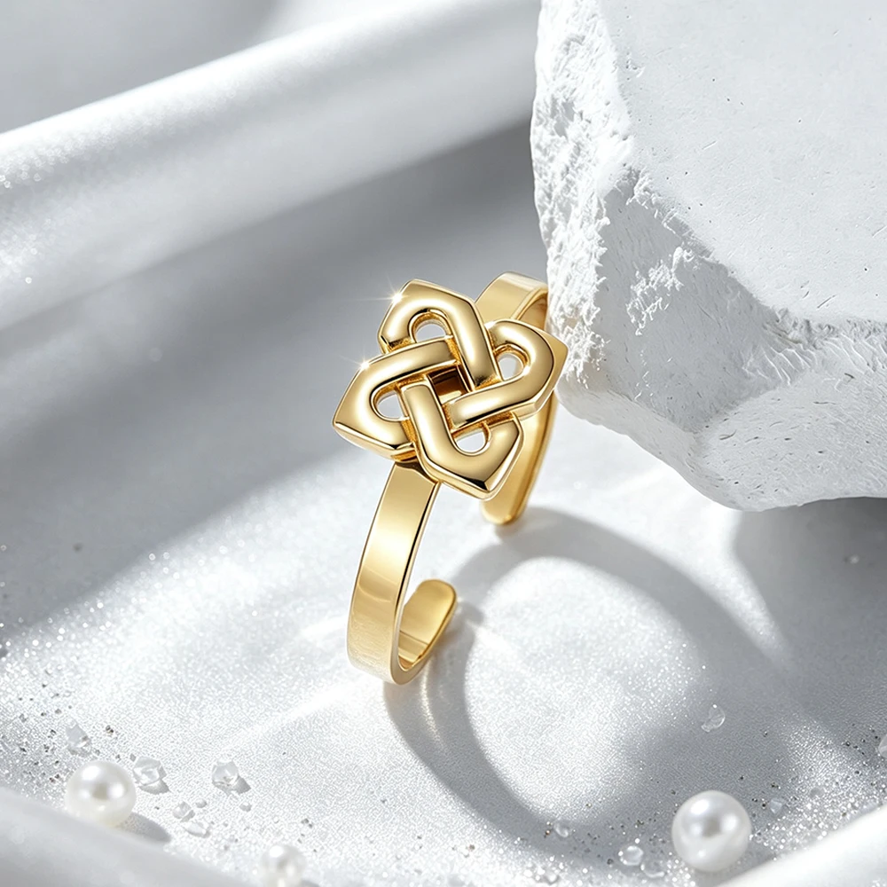 Celtics Eternal Knot Ring Stainless Steel Adjustable Open Ring Irish Love Knot Finger Ring Amulet Minimalist Jewelry Women Gift