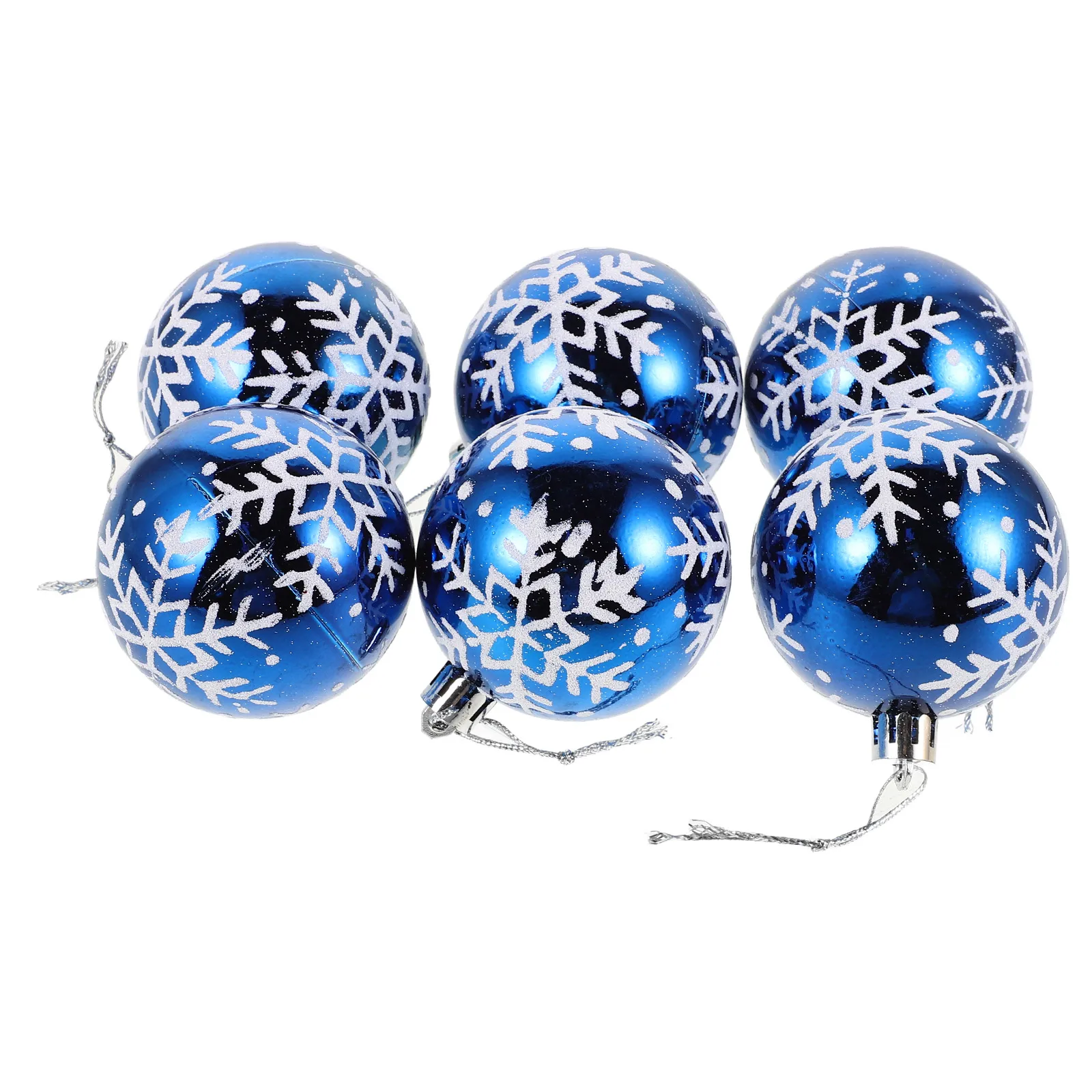 

6Pcs Christmas Ball Decor 6cm Bright Plastic Plated Snowflake Blue for Tree Wall Window Xmas New Year Festive Home Office Decor