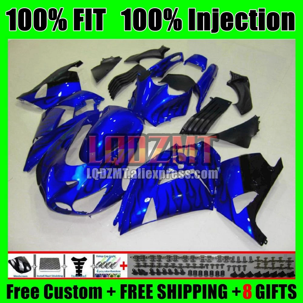 Bodys For KAWASAKI NINJA ZZR 1400 ZZR-1400 12 13 14 15 16 17 72No.43 ZZR1400 2012 2013 2014 2015 Blue flames 2016 2017 Fairing