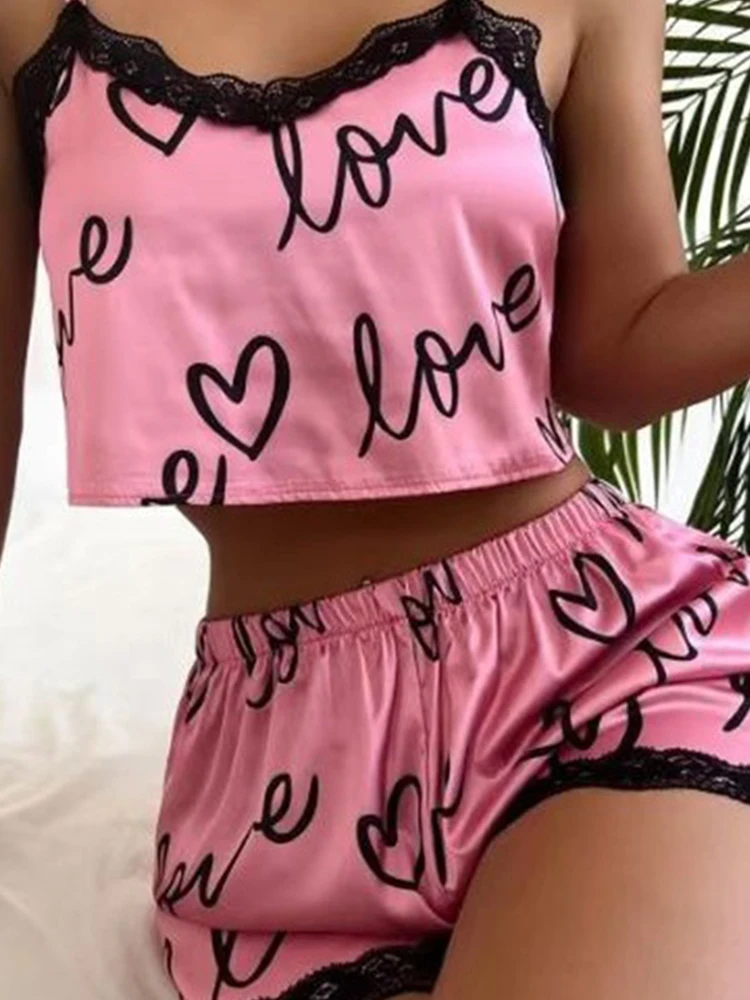 Two piece set of women\'s pajamas shorts set home clothes printed underwear sexy underwear pajamas for women