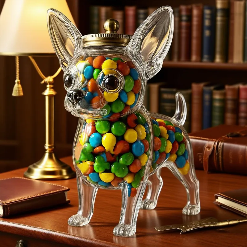 Chihuahua Shaped Container Freshness Preserving Chihuahua Dog Treat Jar Airtight Glass Pet Food Storage For Kitchen Christmas
