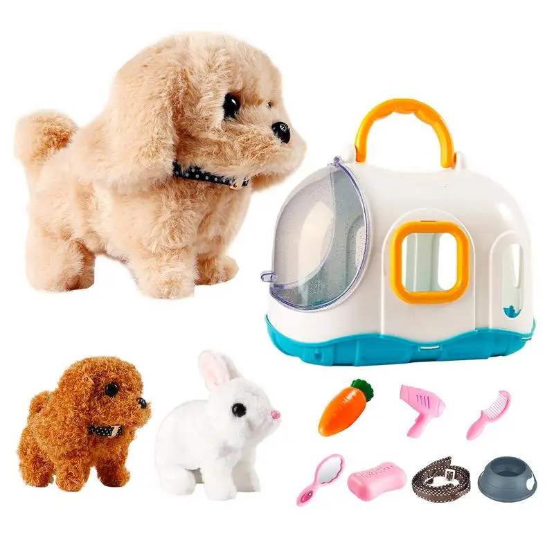 Electronic Interactive Pets Simulation Electric Plush Stuffed Dog Rabbit Soft Hair Interactive Plush Toy Walking Pet Kid Toys