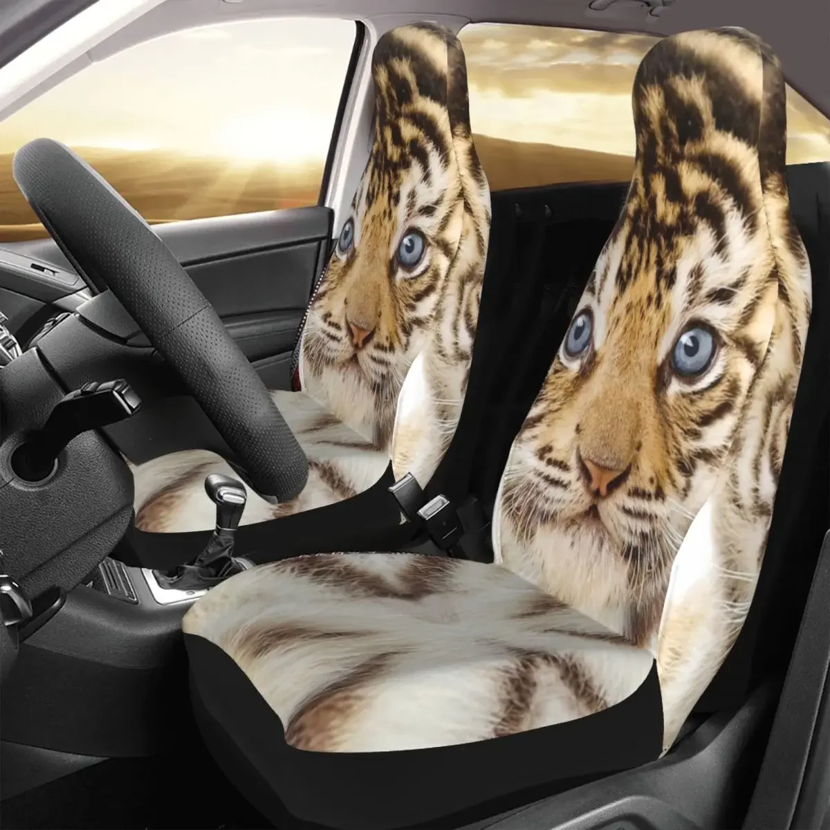 Tiger Portrait Car Seat Cover Custom Printing Universal Front Protector Accessories Cushion Set