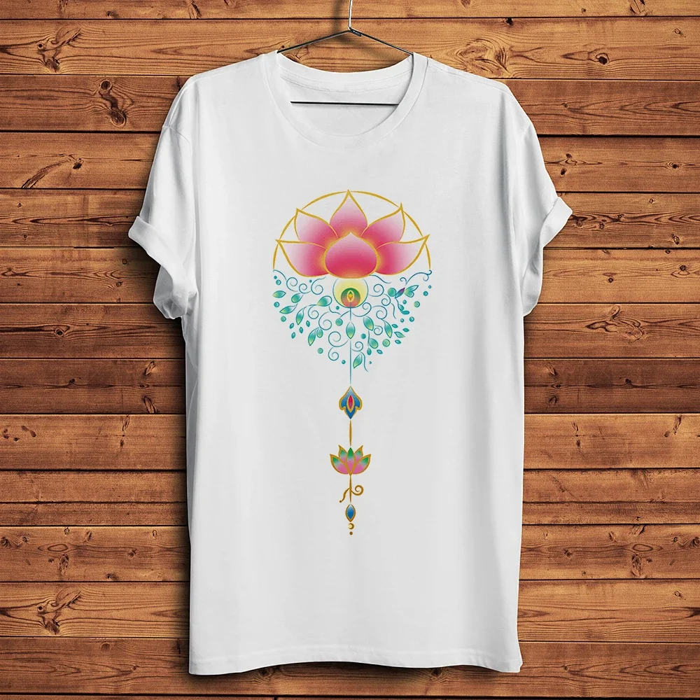 Geometric Triangle Mandala Lotus Flower,Natural Style TShirt,Short Sleeve O-neck Tee,Unisex Streetwear T-Shirt,Breathable Print