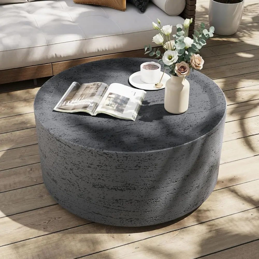 

28 Round Concrete Patio Table, Minimalist Low Accent Table for Outdoor Living Spaces