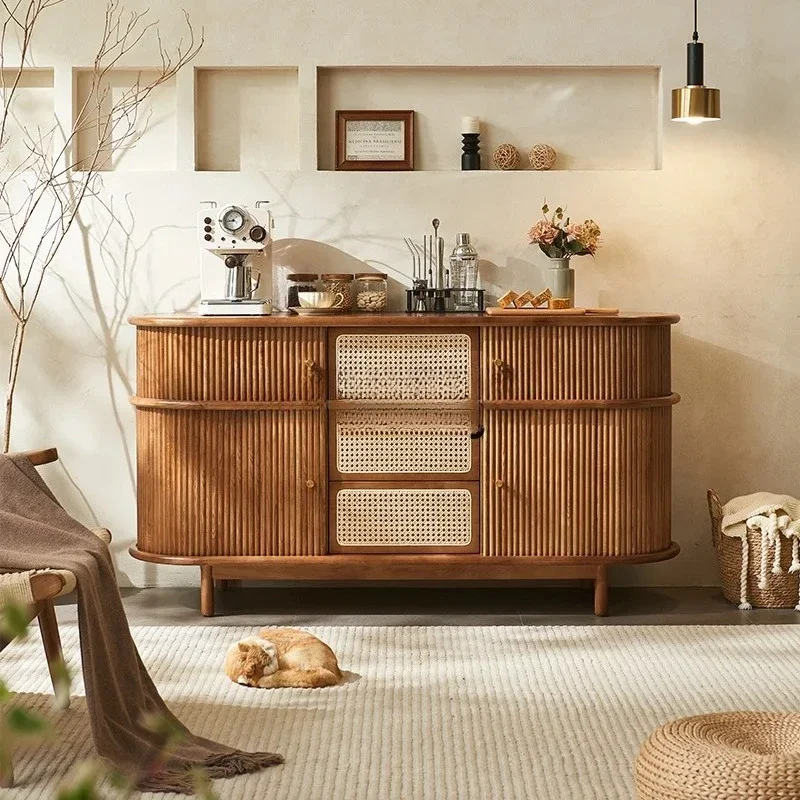TTNordic Solid Wood Locker Rattan Dining Side Cabinet Japanese Retro Roller Shutter Small Apartment Storage Entrance Cabinet