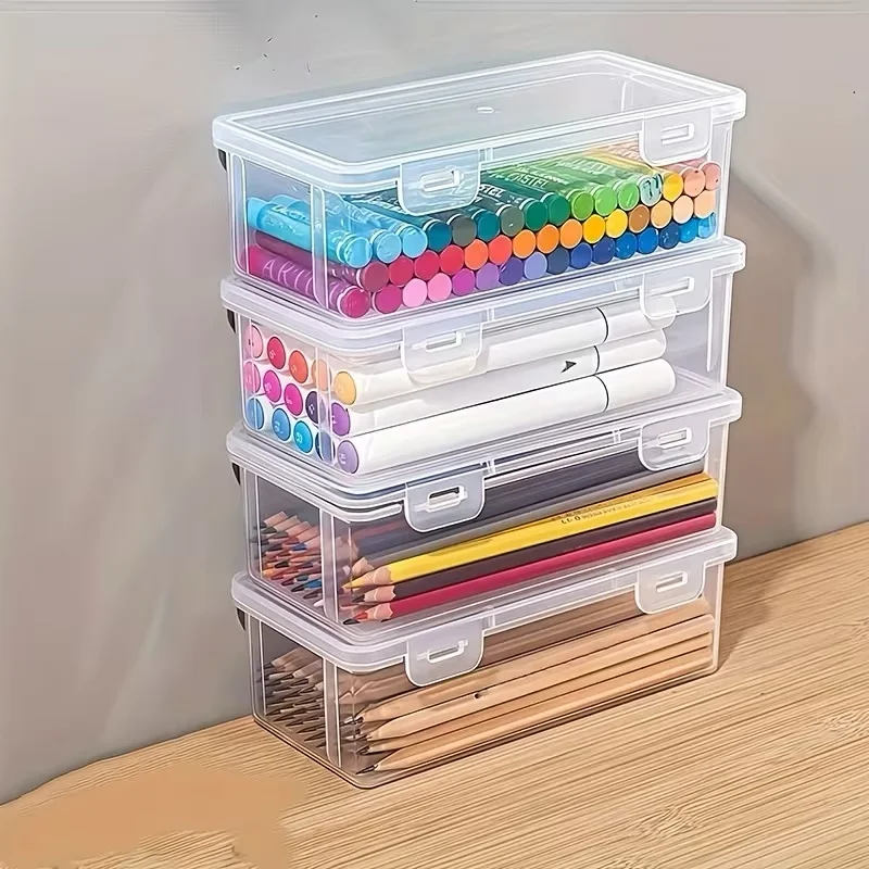 4pcs Large Transparent PP Material Storage Boxes - with Sealing Lids, Simple Unadorned Surface, Lightweight and Durable.