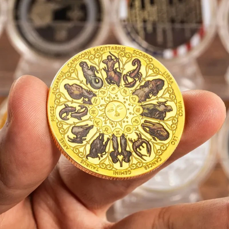 Twelve Constellations Souvenirs Coin Gold Plated 12 Zodiac Signs Lucky Commemorative Coins Collectible Gift