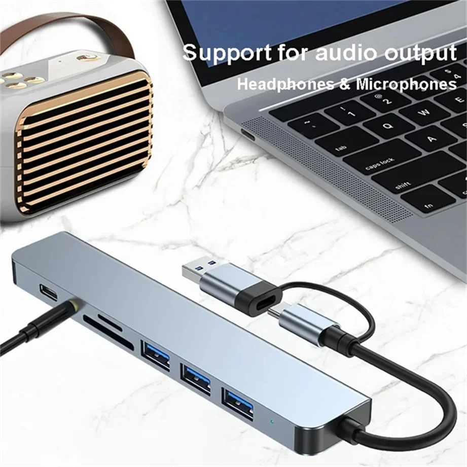 USB 3.0 Type C Adapter Docking Station USB 2.0 Port TF SD Card Reader Audio Output Multi Hub Splitter for Macbook Pro Computer