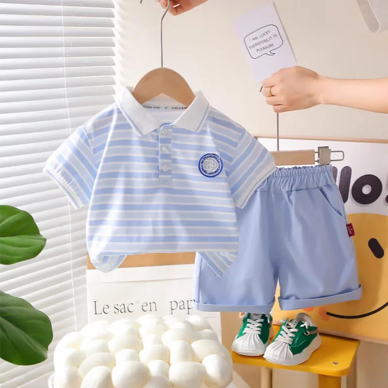 

1Set Boys Leisure Set Fashion Stripe Children Short Sleeve Shorts Sets Summer Kids Clothes Baby Tee+Short Pants Tracksuit