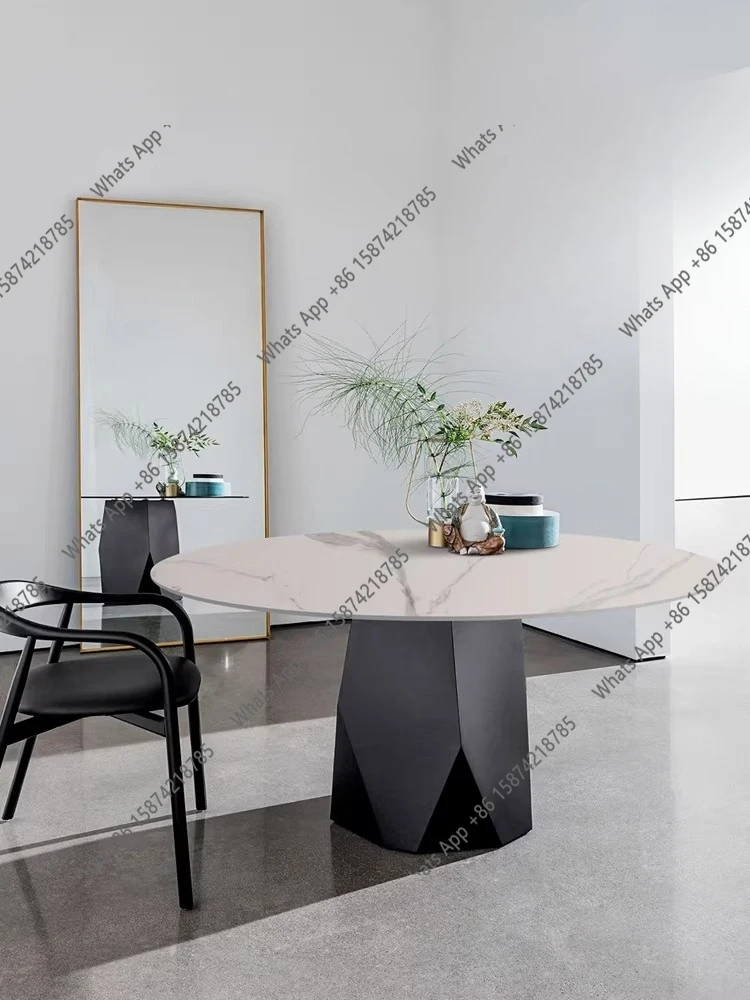 

Light luxury imported rock slab round dining table Modern simple Nordic style marble dining table Small household dining table