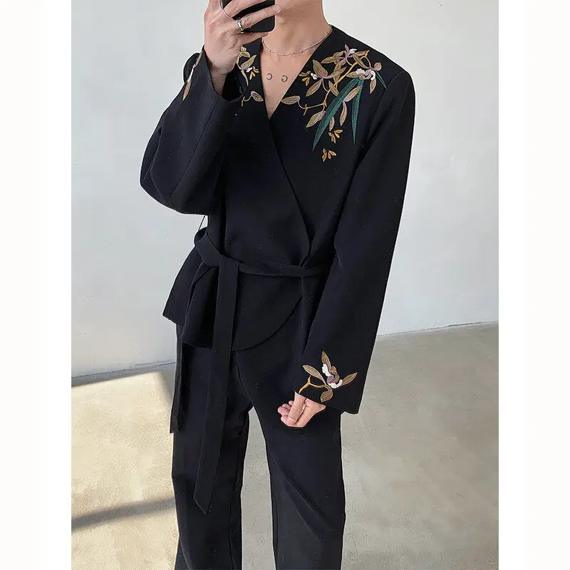 2025 Spring and Autumn New Embroidery Printed Suit Jackets Men's Niche High-end Shoulder Padded Suit Jacket Handsome Stage Wear
